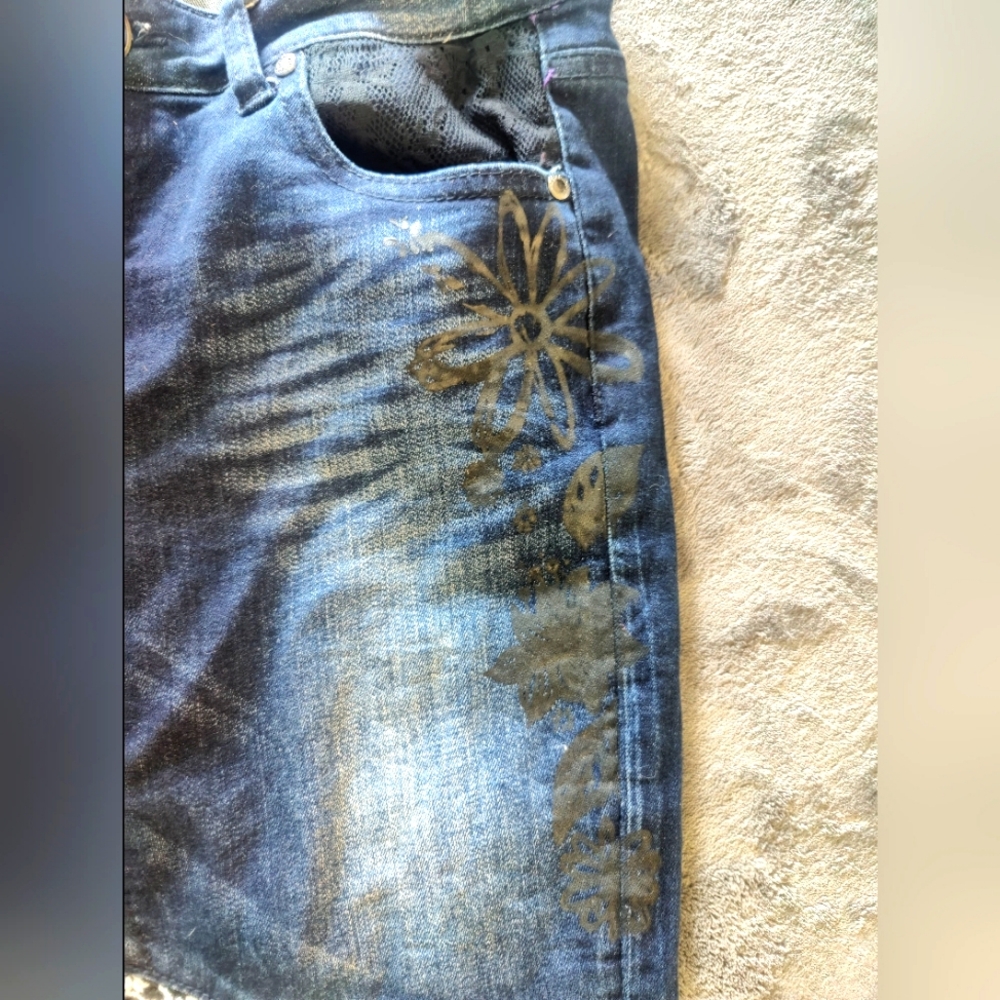 Desigual Blue Jeans with Black Lace Accents - Picture 3 of 5